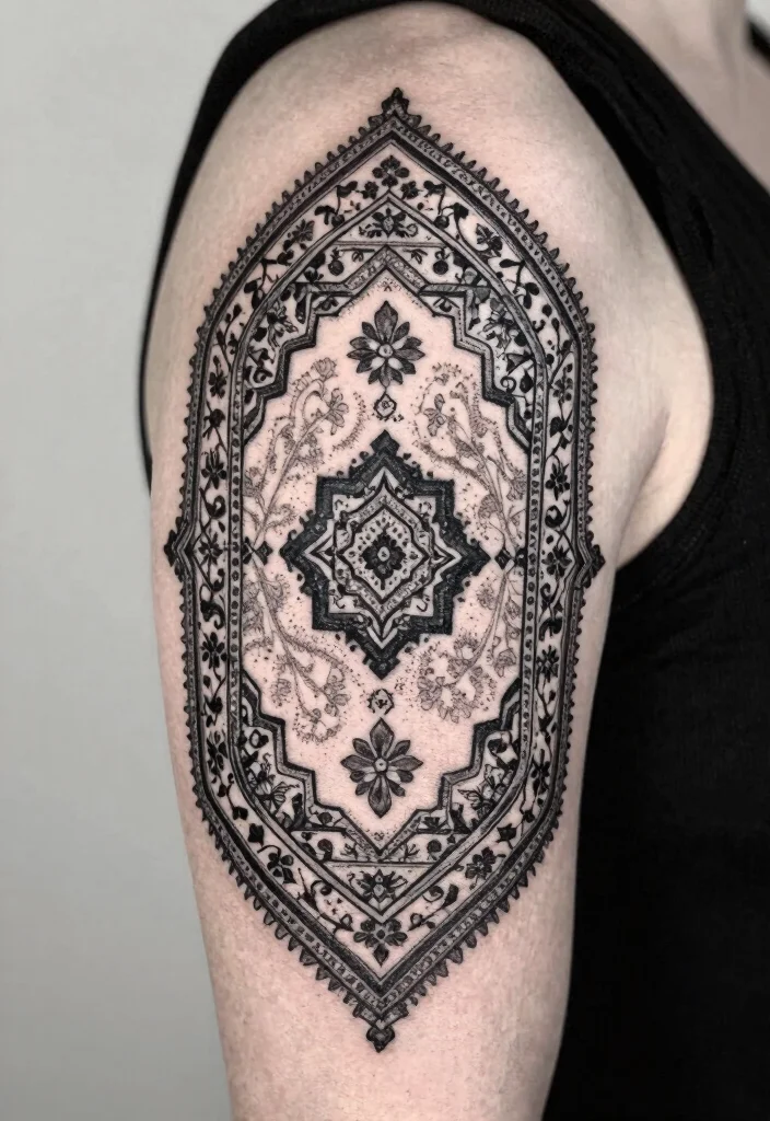 15 Persian Carpet Tattoo Ideas With Intricate Style 53 15 Persian Carpet Tattoo Ideas With Intricate Style - 13. Dotwork Persian Art 1