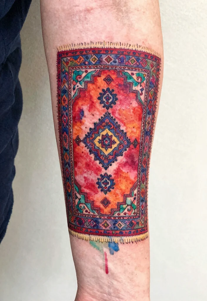 15 Persian Carpet Tattoo Ideas With Intricate Style 54 15 Persian Carpet Tattoo Ideas With Intricate Style - 14. Watercolor Persian Tattoo Designs 1