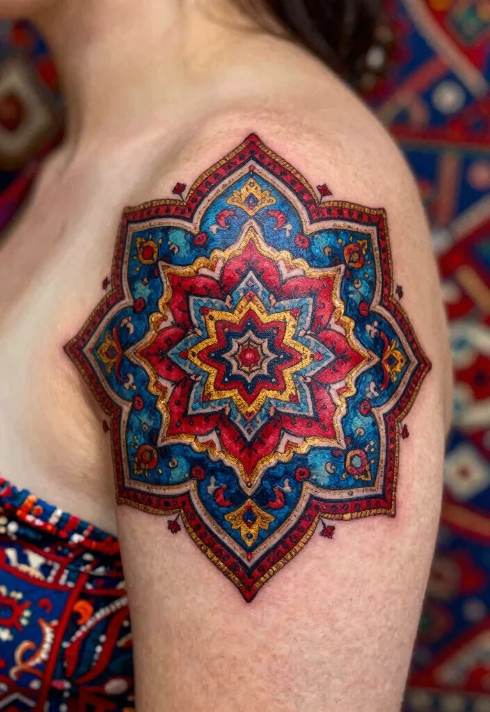 15 Persian Carpet Tattoo Ideas With Intricate Style 13 15 Persian Carpet Tattoo Ideas With Intricate Style - 3. Rich Color Palettes 1