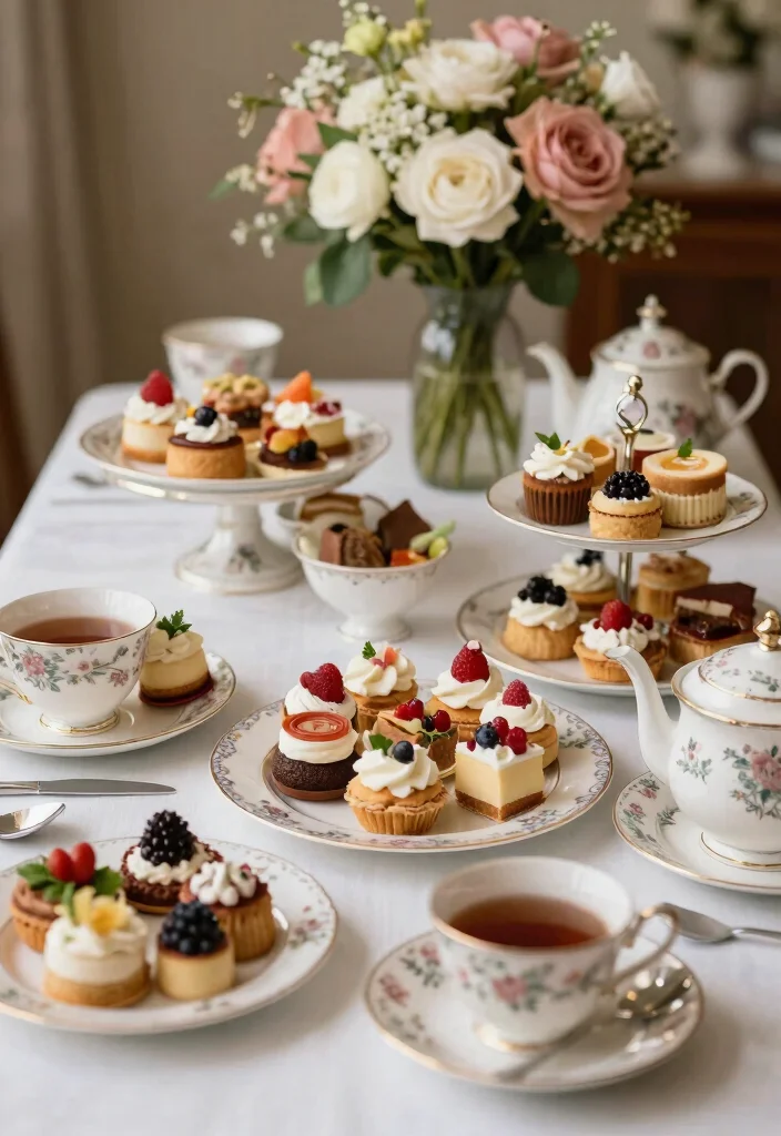 15 Stand de Postres Feria Ideas That Look Sweet & Stylish - 14. Chic Tea Party Dessert Spread 1