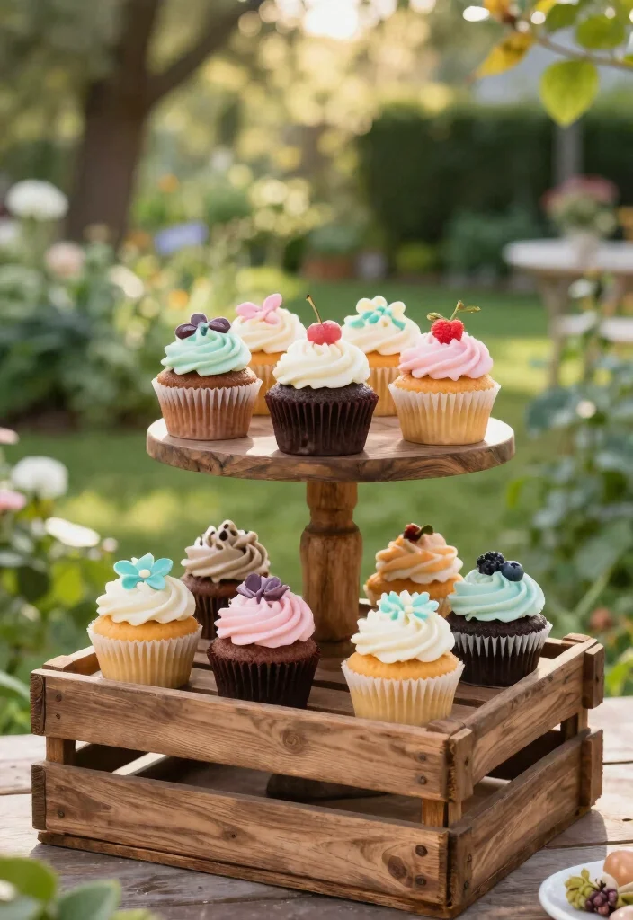 15 Stand de Postres Feria Ideas That Look Sweet & Stylish - 4. Rustic Cupcake Stand 1