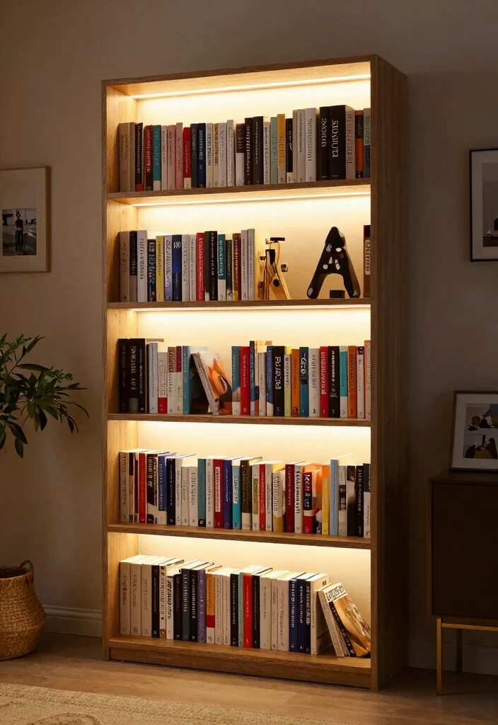 16 Apartment Bookshelf Ideas That Maximize Small Spaces - 7. Bookshelf with Integrated Lighting: Illuminate Your Collection 1