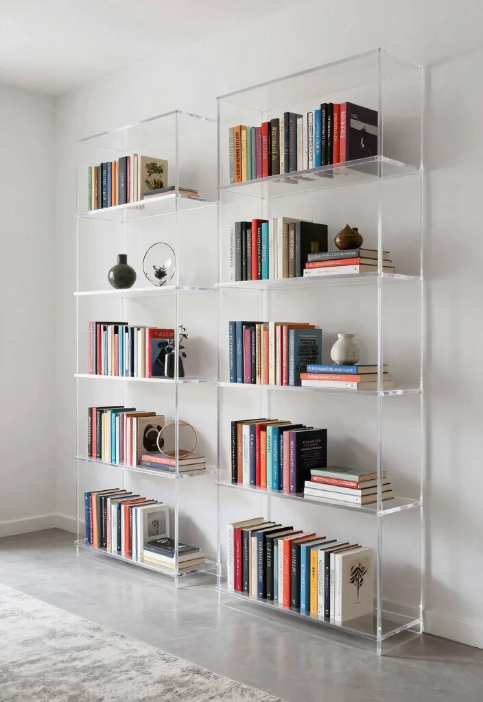 16 Apartment Bookshelf Ideas That Maximize Small Spaces - 9. Transparent Acrylic Bookshelves: Sleek and Modern 1
