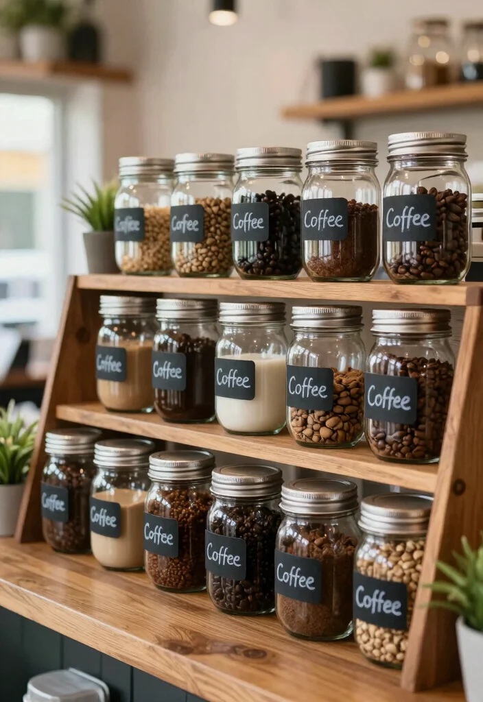 16 Coffee Stand 2026 Trending Ideas That Look Cafe Inspired 2 16 Coffee Stand 2026 Trending Ideas That Look Cafe Inspired - 2. Rustic Mason Jar Storage 1