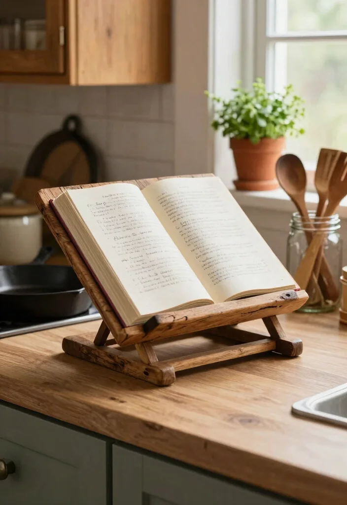 16 Cook Book Stand Ideas That Look Cute & Practical - 1. Rustic Wooden Cookbook Stand 1