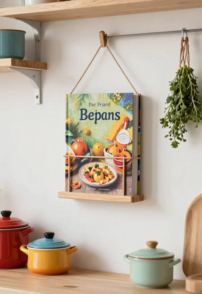 16 Cook Book Stand Ideas That Look Cute & Practical - 10. Hanging Cookbook Stand 1