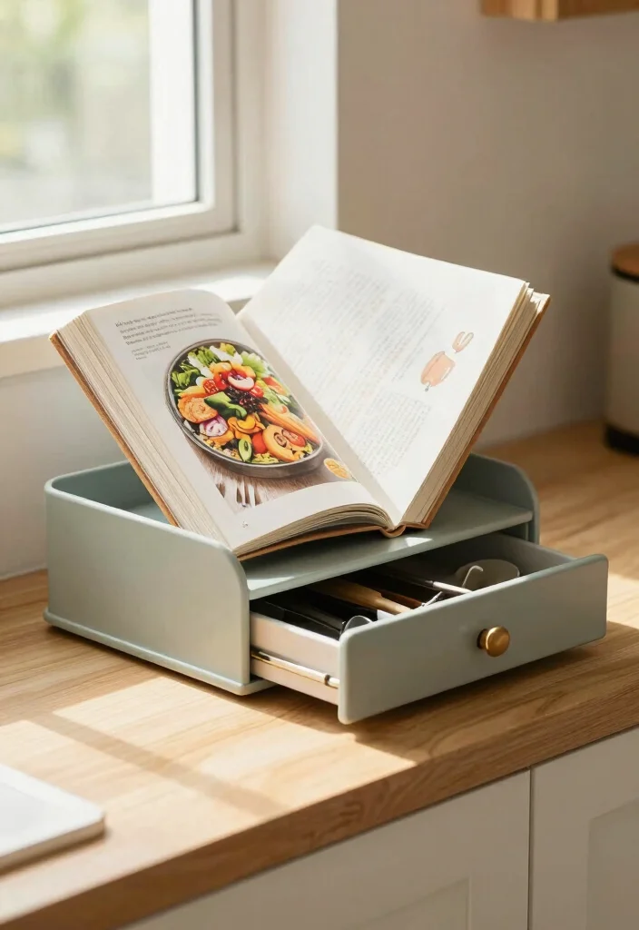 16 Cook Book Stand Ideas That Look Cute & Practical - 9. Stylish Cookbook Holder with Drawer 1