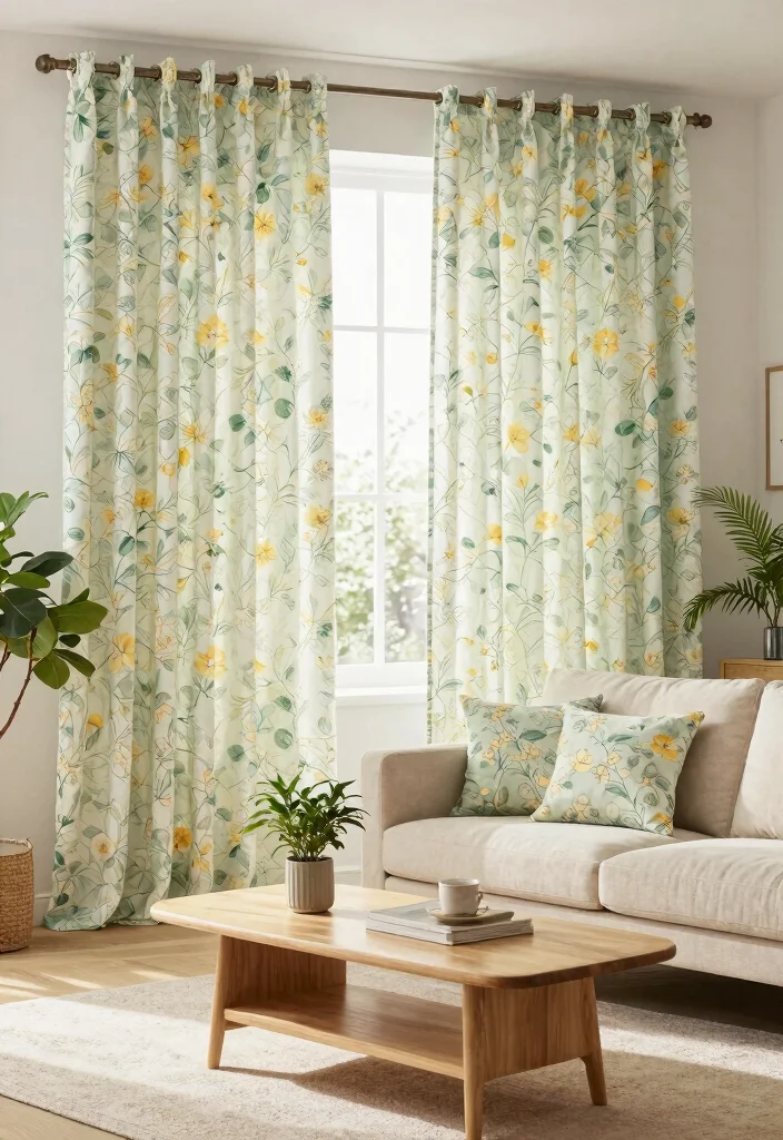 16 Curtains for Drawing Room Ideas That Impress Guests 24 16 Curtains for Drawing Room Ideas That Impress Guests - 4. Nature-Inspired Prints 1