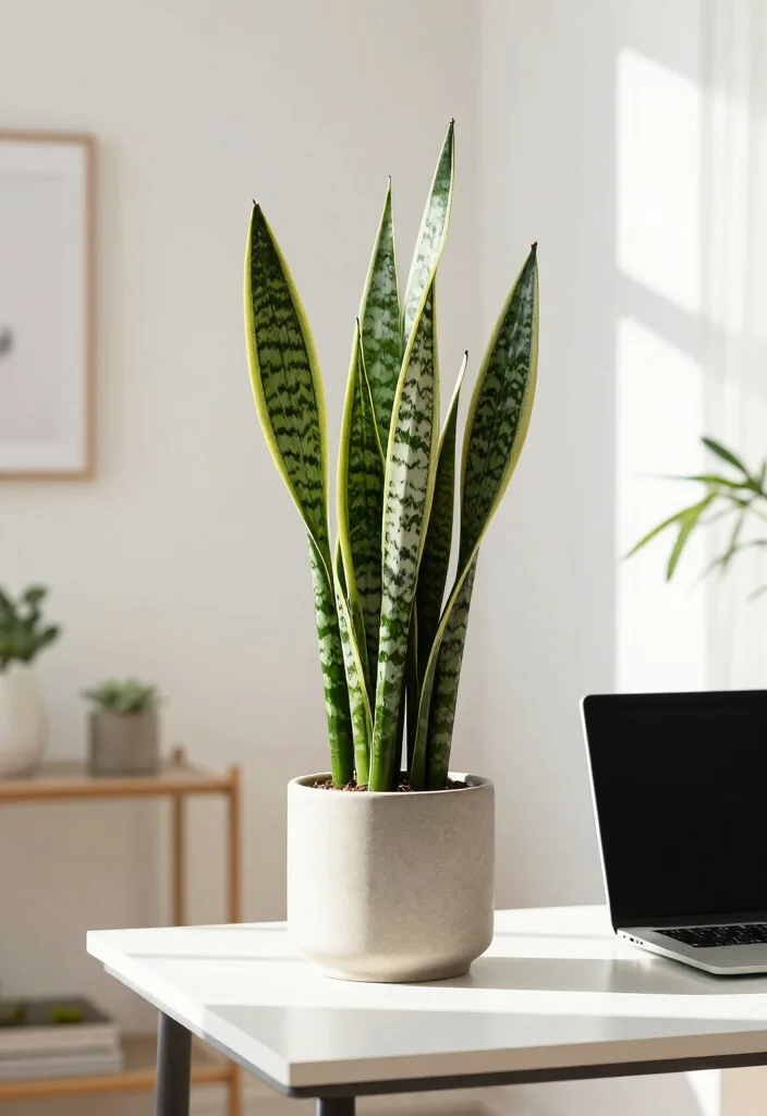 16 Desk Setup Green Ideas With Fresh Plant Vibes 1 16 Desk Setup Green Ideas With Fresh Plant Vibes - 1. Add a Snake Plant for Air Purification 1