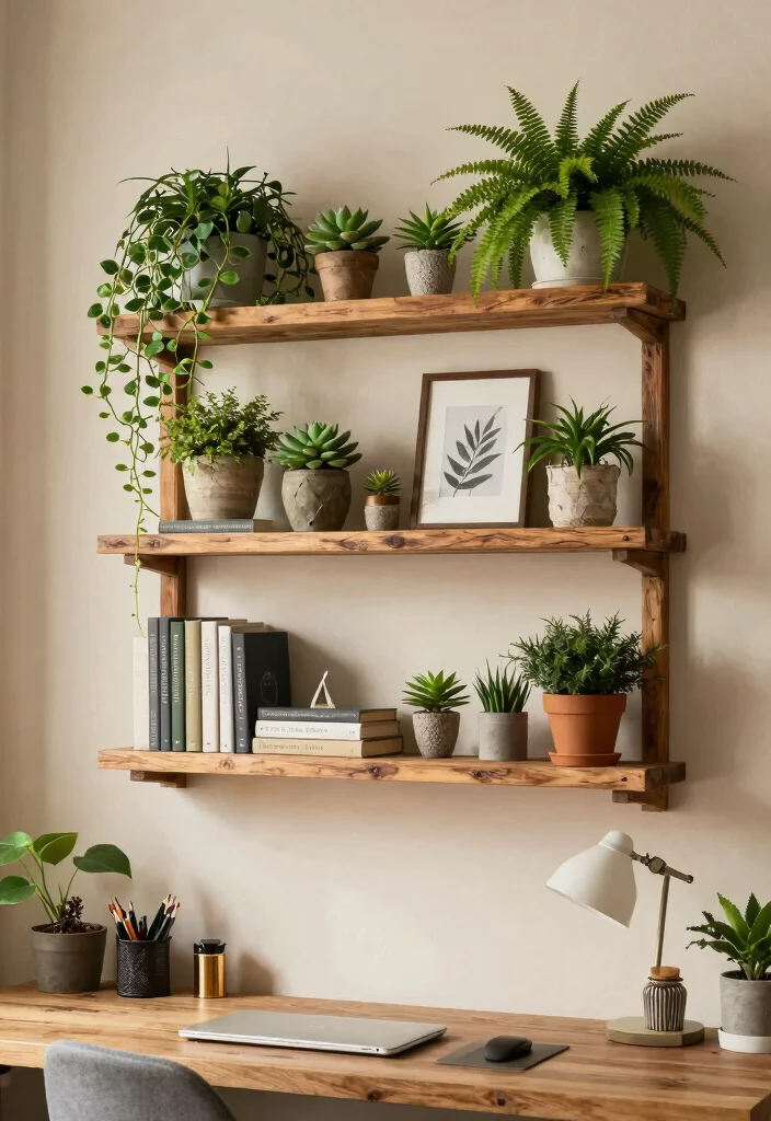 16 Desk Setup Green Ideas With Fresh Plant Vibes 26 16 Desk Setup Green Ideas With Fresh Plant Vibes - 6. Create a Plant Shelfie 1