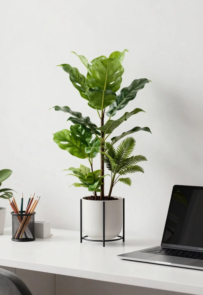 16 Desk Setup Green Ideas With Fresh Plant Vibes 28 16 Desk Setup Green Ideas With Fresh Plant Vibes - 8. Incorporate a Plant Stand 1