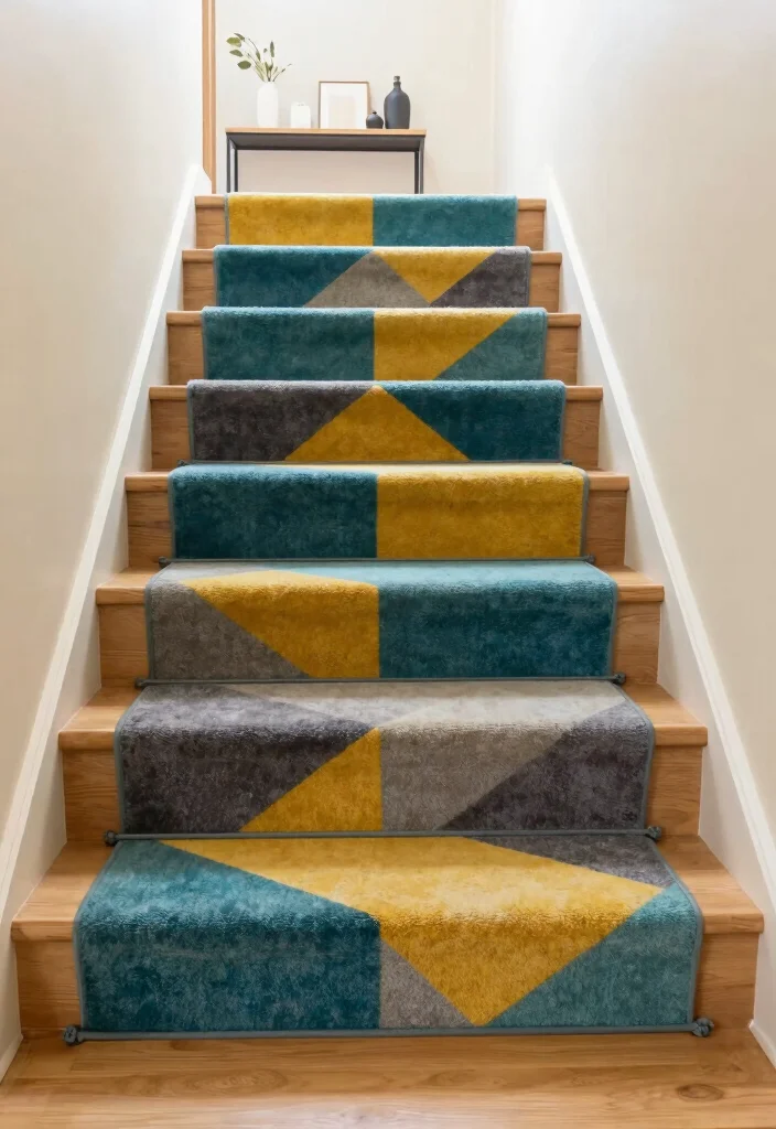 16 Modern Carpet Stairs Ideas That Look Sleek - 1. Bold Geometric Patterns 1