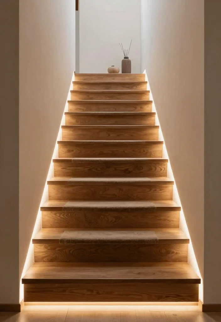 16 Modern Carpet Stairs Ideas That Look Sleek - 14. Carpeting with LED Edge Lighting 1