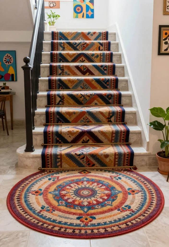 16 Modern Carpet Stairs Ideas That Look Sleek - 16. Creative Use of Shape 1