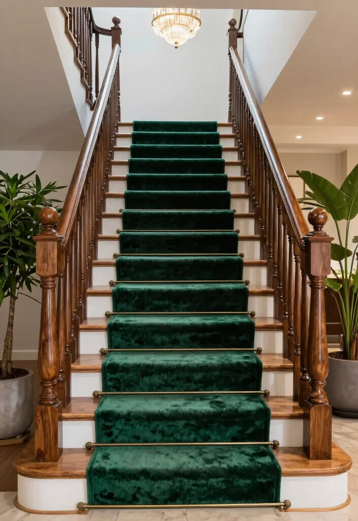 16 Modern Carpet Stairs Ideas That Look Sleek - 2. Luxurious Velvet Runners 1