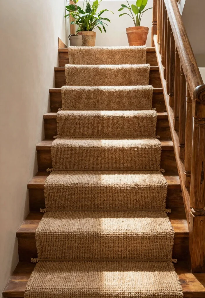 16 Modern Carpet Stairs Ideas That Look Sleek - 5. Nature-Inspired Textures 1