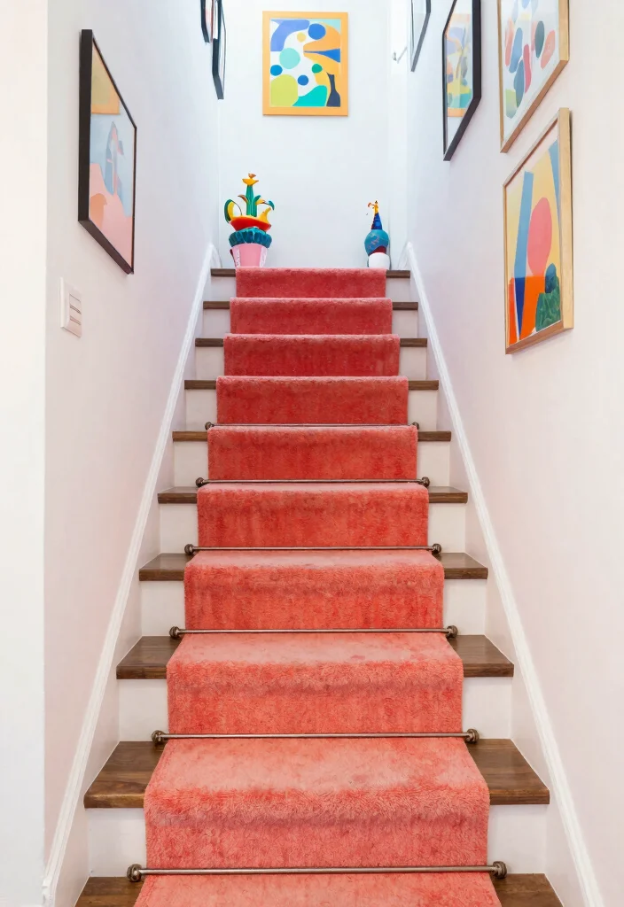 16 Modern Carpet Stairs Ideas That Look Sleek - 7. Fun and Playful Colors 1