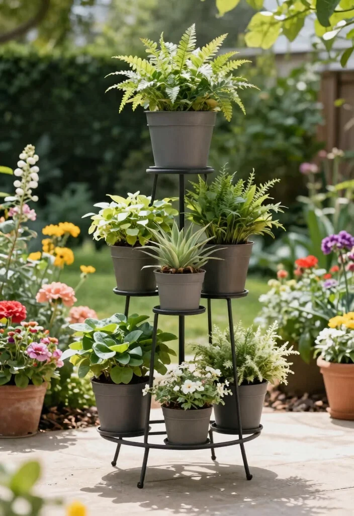 16 Outdoor Plant Stand Ideas That Elevate Your Garden - 13. Elegant Metal Plant Stand 1