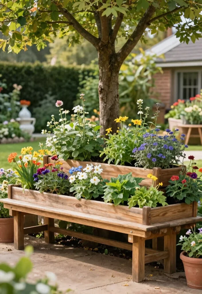 16 Outdoor Plant Stand Ideas That Elevate Your Garden - 14. Garden Bench with Integrated Planters 1