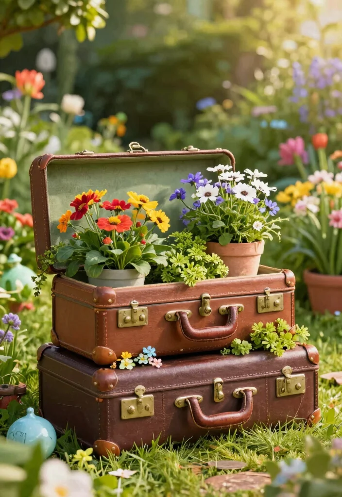 16 Outdoor Plant Stand Ideas That Elevate Your Garden - 6. Vintage Suitcase Planters 1