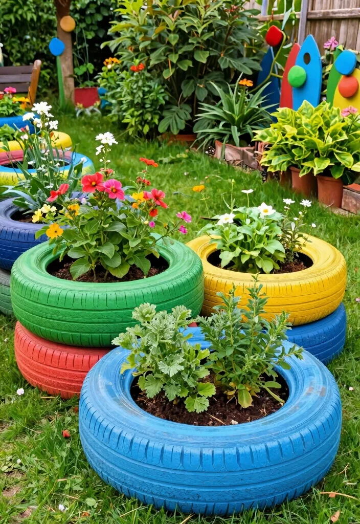 16 Outdoor Plant Stand Ideas That Elevate Your Garden - 8. Painted Tire Planters 1