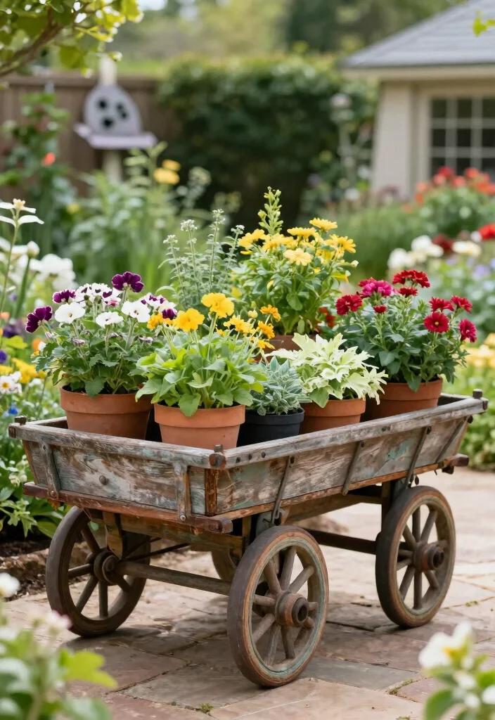 16 Outdoor Plant Stand Ideas That Elevate Your Garden - 9. Outdoor Cart Planter 1