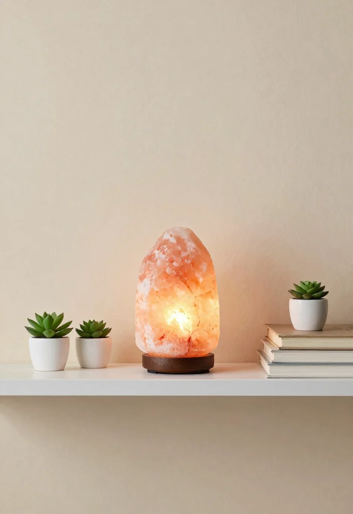 16 Salt Lamp Aesthetic Ideas for Cozy Vibes - 1. Minimalist Shelf Display 1