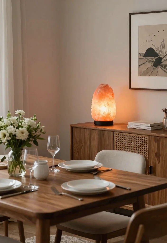 16 Salt Lamp Aesthetic Ideas for Cozy Vibes - 11. Stylish Dining Room Accent 1