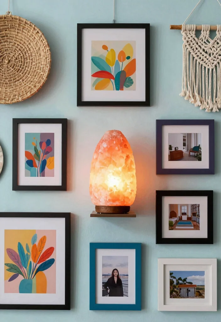 16 Salt Lamp Aesthetic Ideas for Cozy Vibes - 12. Vibrant Gallery Wall 1
