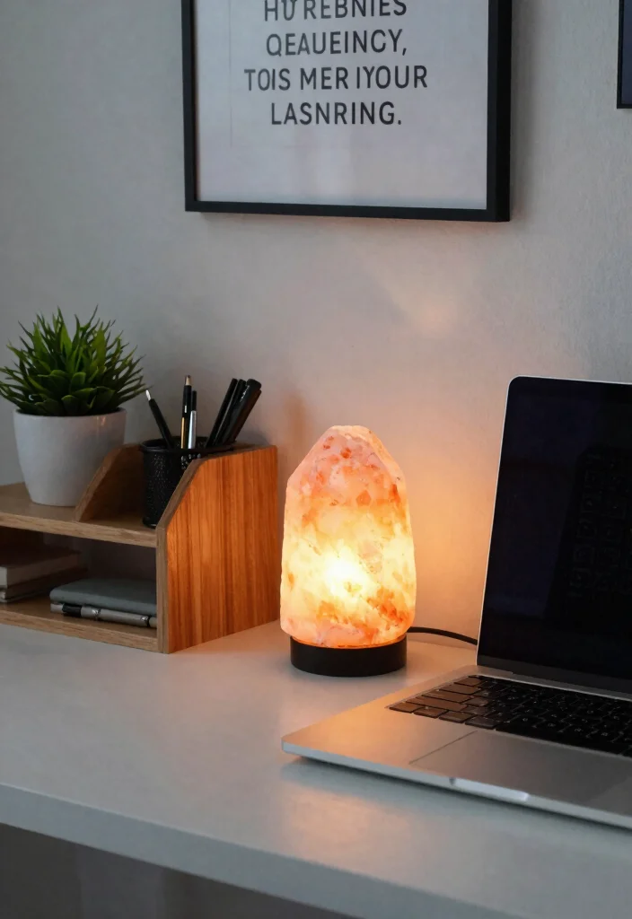 16 Salt Lamp Aesthetic Ideas for Cozy Vibes - 14. Creative Office Decor 1