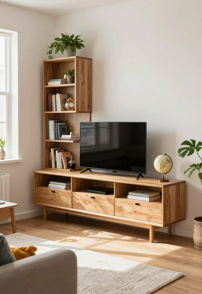 16 TV Stand Bookshelf Ideas That Save Space Stylishly - 3. Compact Corner TV Stand Bookshelf 1