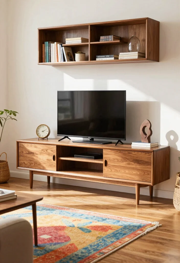 16 TV Stand Bookshelf Ideas That Save Space Stylishly - 7. Mid-Century Modern TV Stand Bookshelf 1