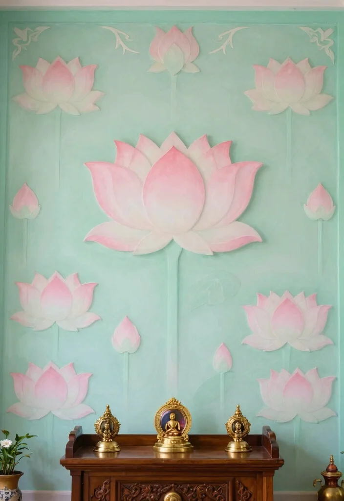 16 Wallpaper for Mandir Wall Ideas With Elegant Detail 1 16 Wallpaper for Mandir Wall Ideas With Elegant Detail - 1. Ethereal Lotus Patterns 1