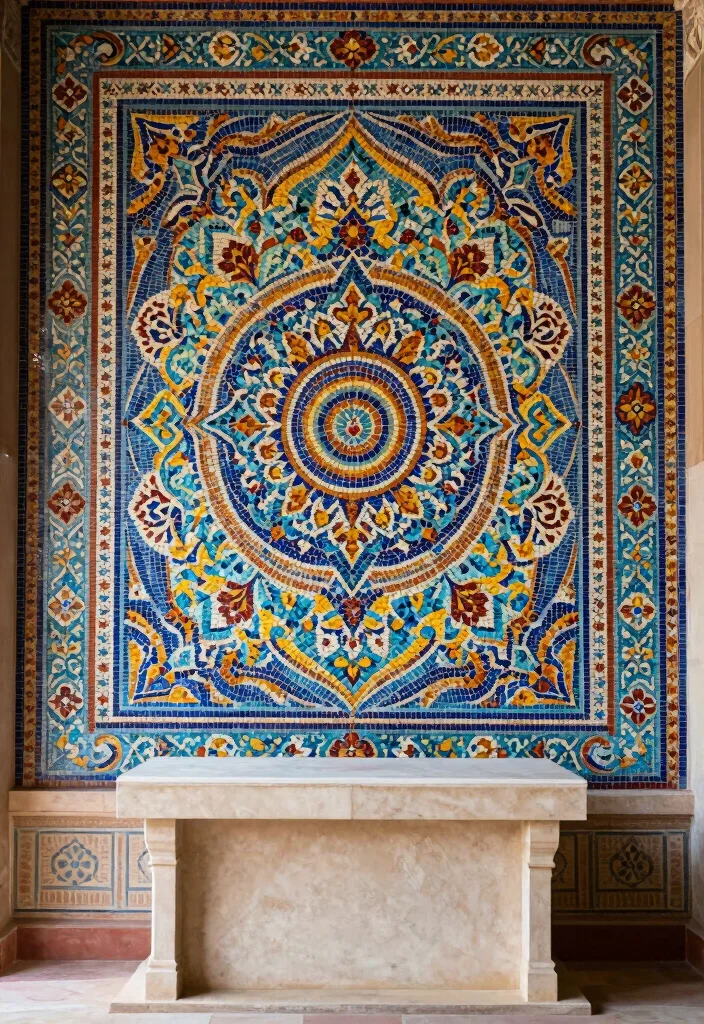 16 Wallpaper for Mandir Wall Ideas With Elegant Detail 41 16 Wallpaper for Mandir Wall Ideas With Elegant Detail - 11. Intricate Mosaic Designs 1