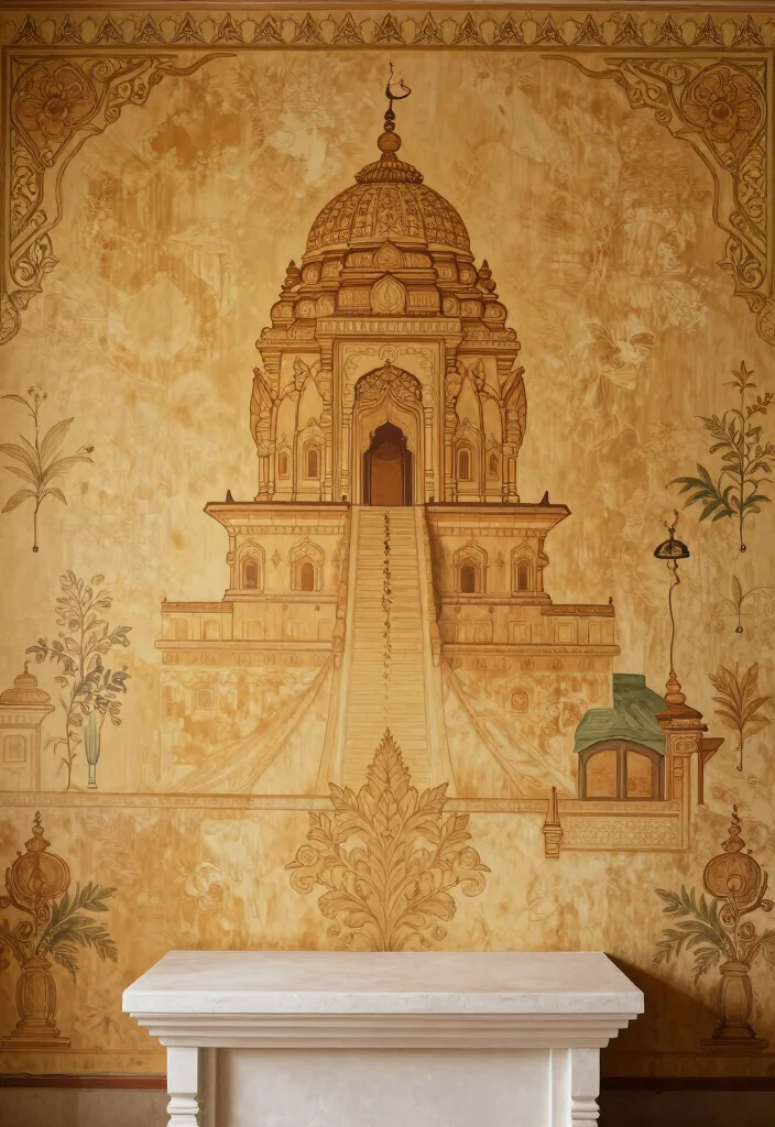 16 Wallpaper for Mandir Wall Ideas With Elegant Detail 64 16 Wallpaper for Mandir Wall Ideas With Elegant Detail - 14. Artistic Hand-Painted Effects 1