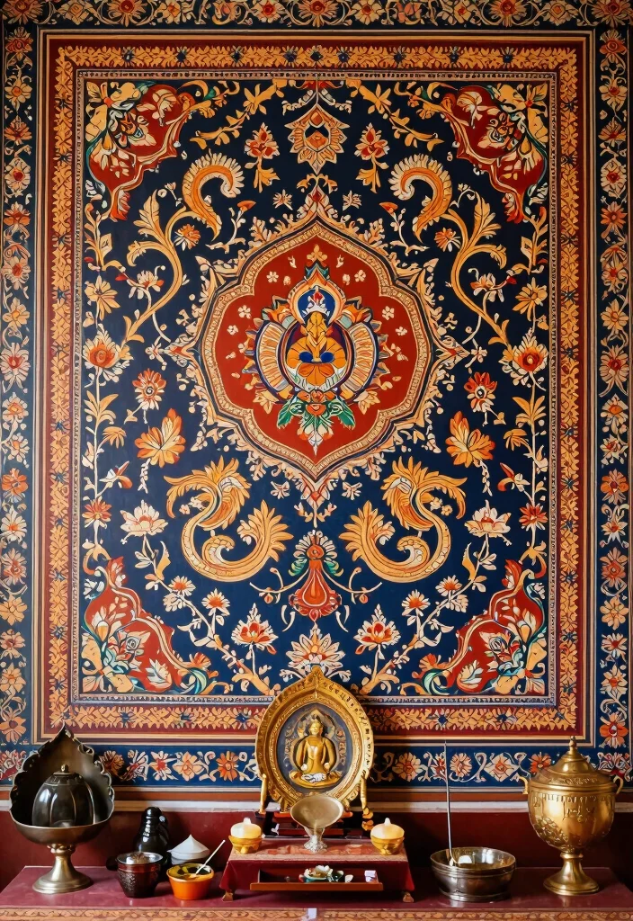 16 Wallpaper for Mandir Wall Ideas With Elegant Detail 66 16 Wallpaper for Mandir Wall Ideas With Elegant Detail - 16. Cultural Heritage Patterns 1