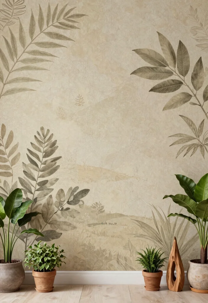 16 Wallpaper for Mandir Wall Ideas With Elegant Detail 3 16 Wallpaper for Mandir Wall Ideas With Elegant Detail - 3. Textured Nature-Inspired Prints 1