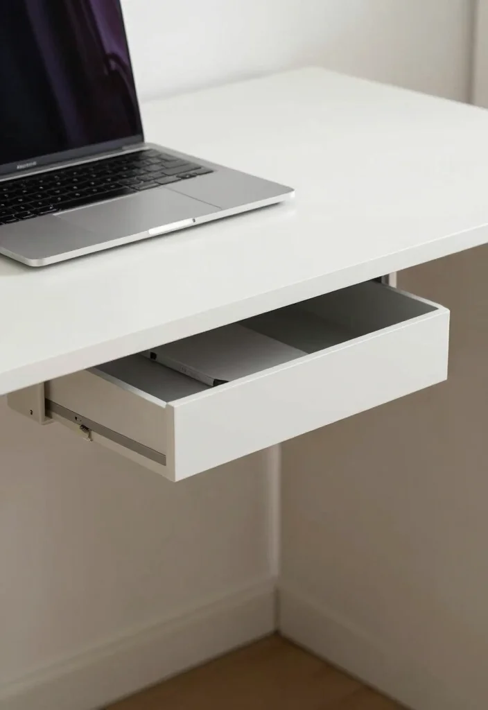 17 Apple Desk Setup Ideas That Look Clean & Minimal - 11. Under-Desk Storage Solutions 1