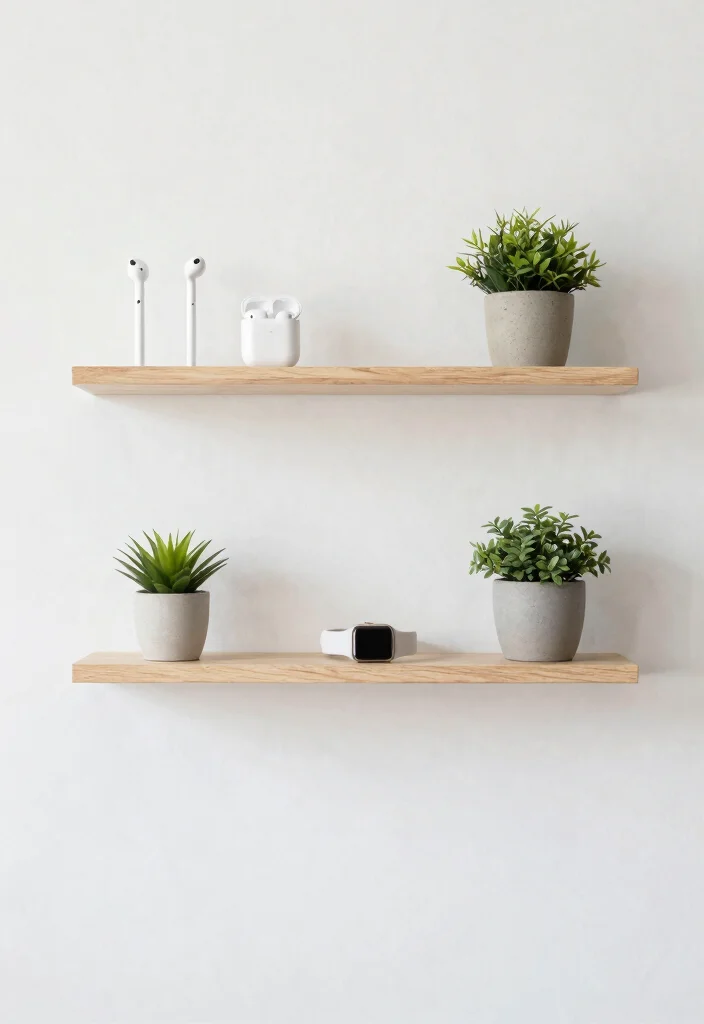 17 Apple Desk Setup Ideas That Look Clean & Minimal - 2. Minimalist Floating Shelves 1