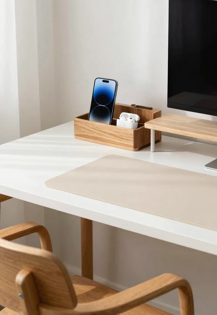 17 Apple Desk Setup Ideas That Look Clean & Minimal - 3. White and Wood Combination 1