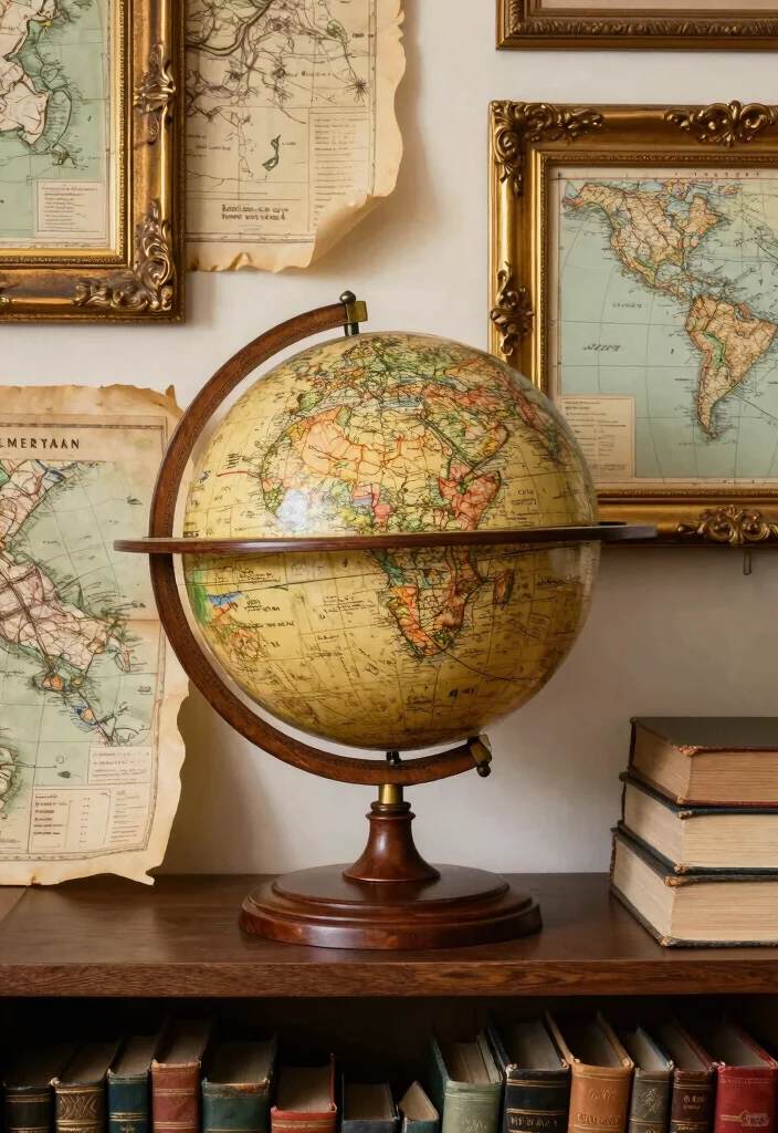 17 Bookshelf Dark Academia Ideas With Moody Vibes 3 17 Bookshelf Dark Academia Ideas With Moody Vibes - 3. Antique Globes and Maps 1