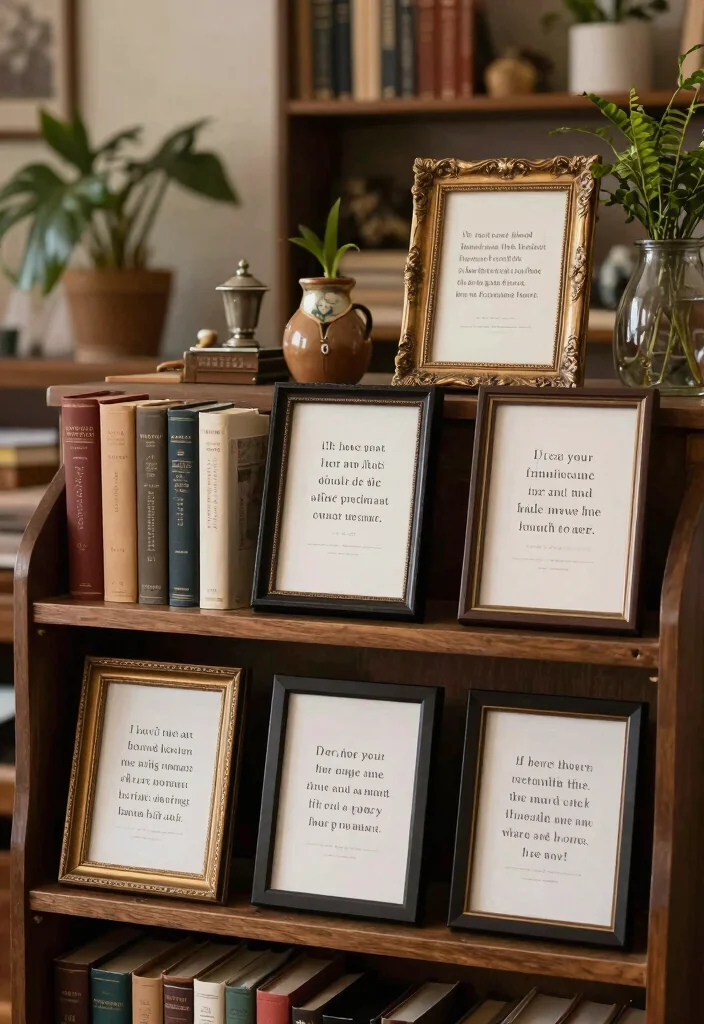 17 Bookshelf Dark Academia Ideas With Moody Vibes 18 17 Bookshelf Dark Academia Ideas With Moody Vibes - 8. Framed Literary Quotes 1