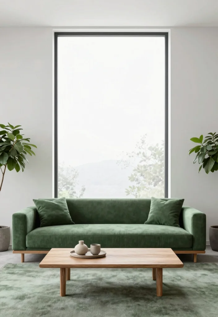 17 Green Curtains Living Room Ideas That Calm & Refresh - 16. Minimalist Green Shades 1