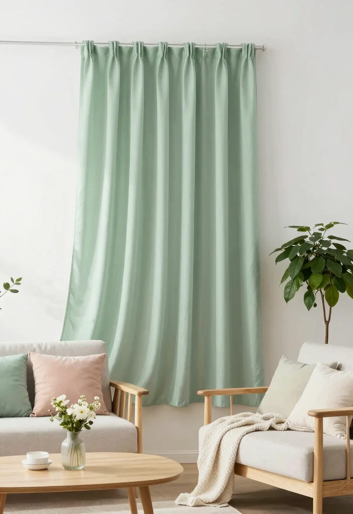 17 Green Curtains Living Room Ideas That Calm & Refresh - 2. Soft Sage Serenity 1