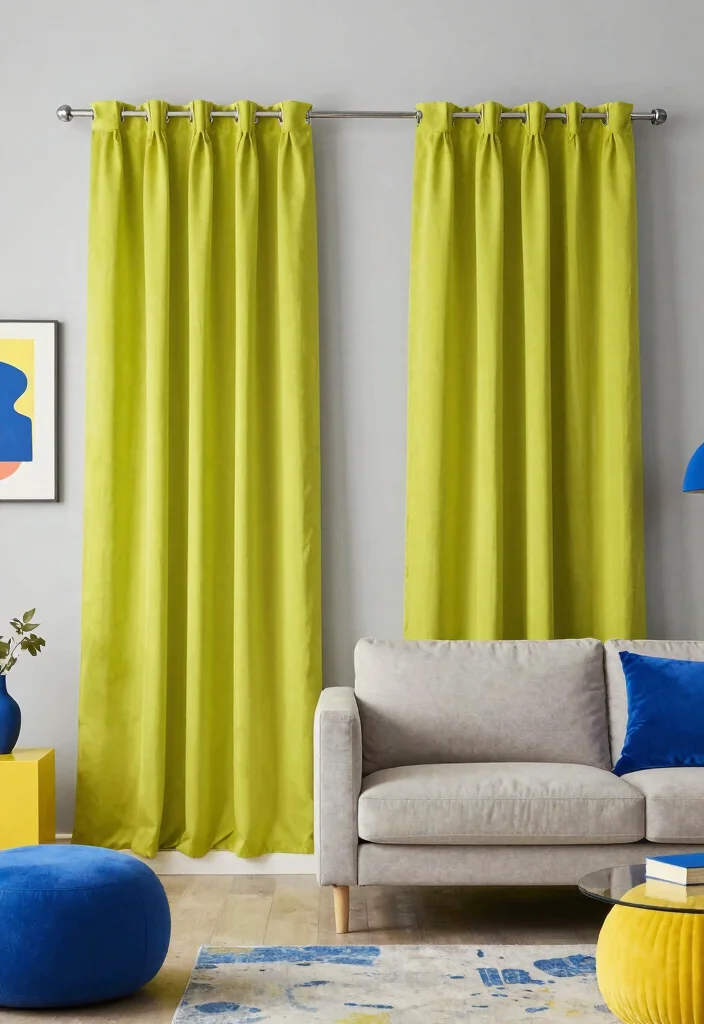 17 Green Curtains Living Room Ideas That Calm & Refresh - 6. Bright Lime Accents 1