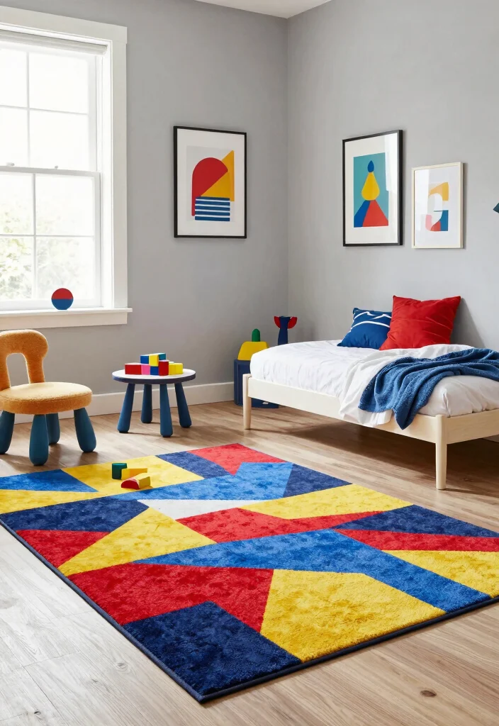 17 Kids Room Carpet Ideas That Are Soft & Fun 3 17 Kids Room Carpet Ideas That Are Soft & Fun - 3. Colorful Geometric Patterns 1