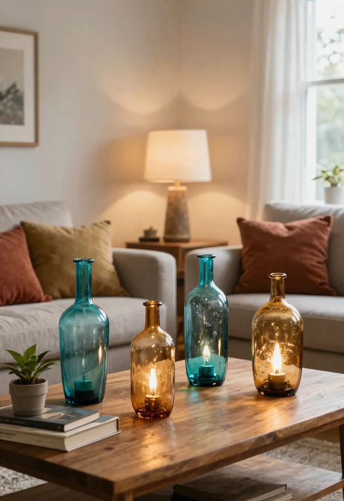 17 Lamp in Living Room Ideas That Light Up Beautifully 12 17 Lamp in Living Room Ideas That Light Up Beautifully - 2. Upcycled Glass Bottle Lamps 1
