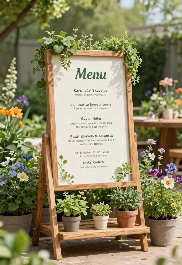 17 Menu Stand Design Ideas That Grab Attention - 11. Garden-inspired Menu Stands 1