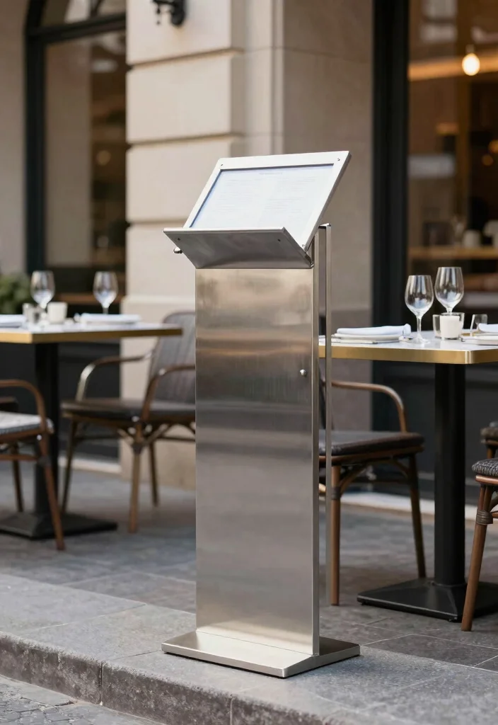 17 Menu Stand Design Ideas That Grab Attention - 4. Elegant Metal Displays 1