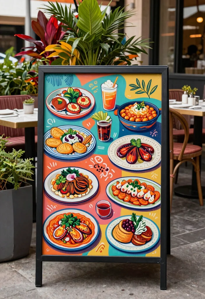 17 Menu Stand Design Ideas That Grab Attention - 5. Artistic Display Boards 1
